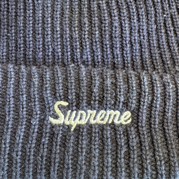 Supreme Navy Ribbed Beanie - Picture 4 of 5